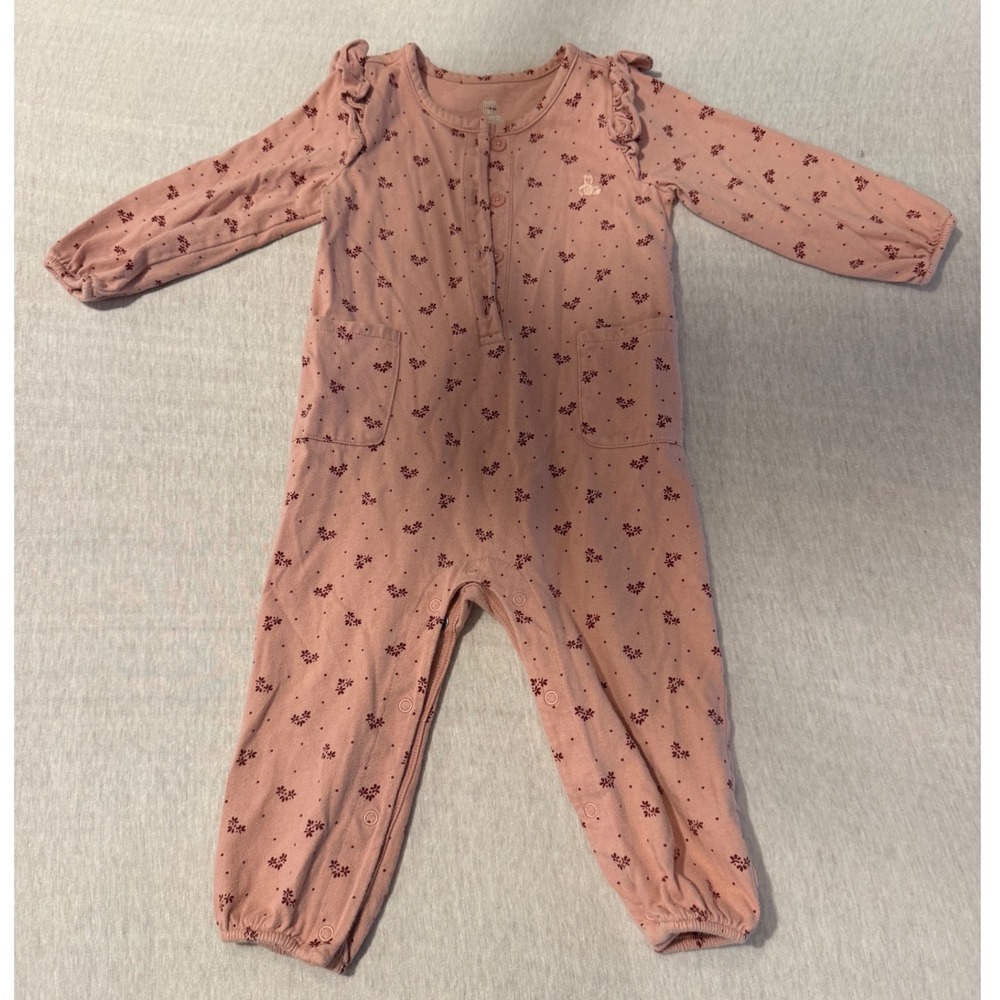 Baby Gap Organic Cotton Floral Ruffle Romper Pink Brannan Bear 12-18 Months